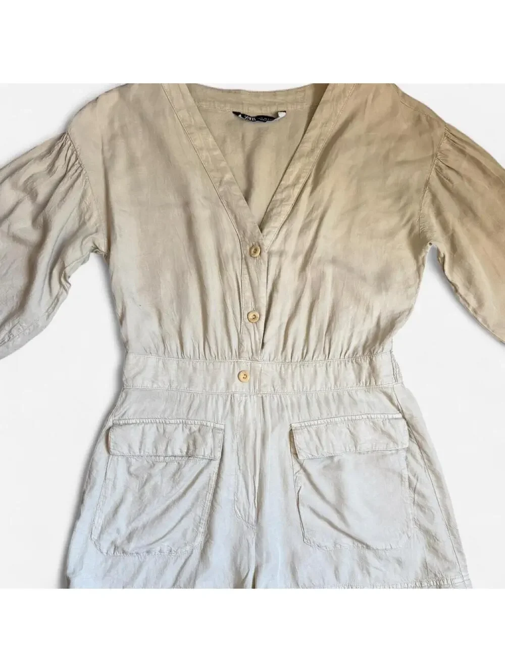 Zara Women's Cream and Tan Playsuit-romper